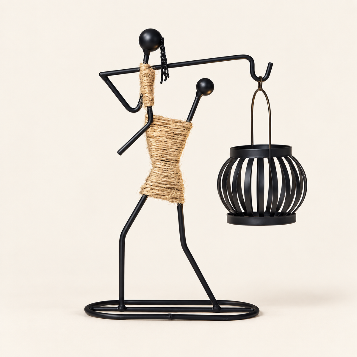 Abstract Figure Candlestick — Figure C, empty holder on a warm cream studio background