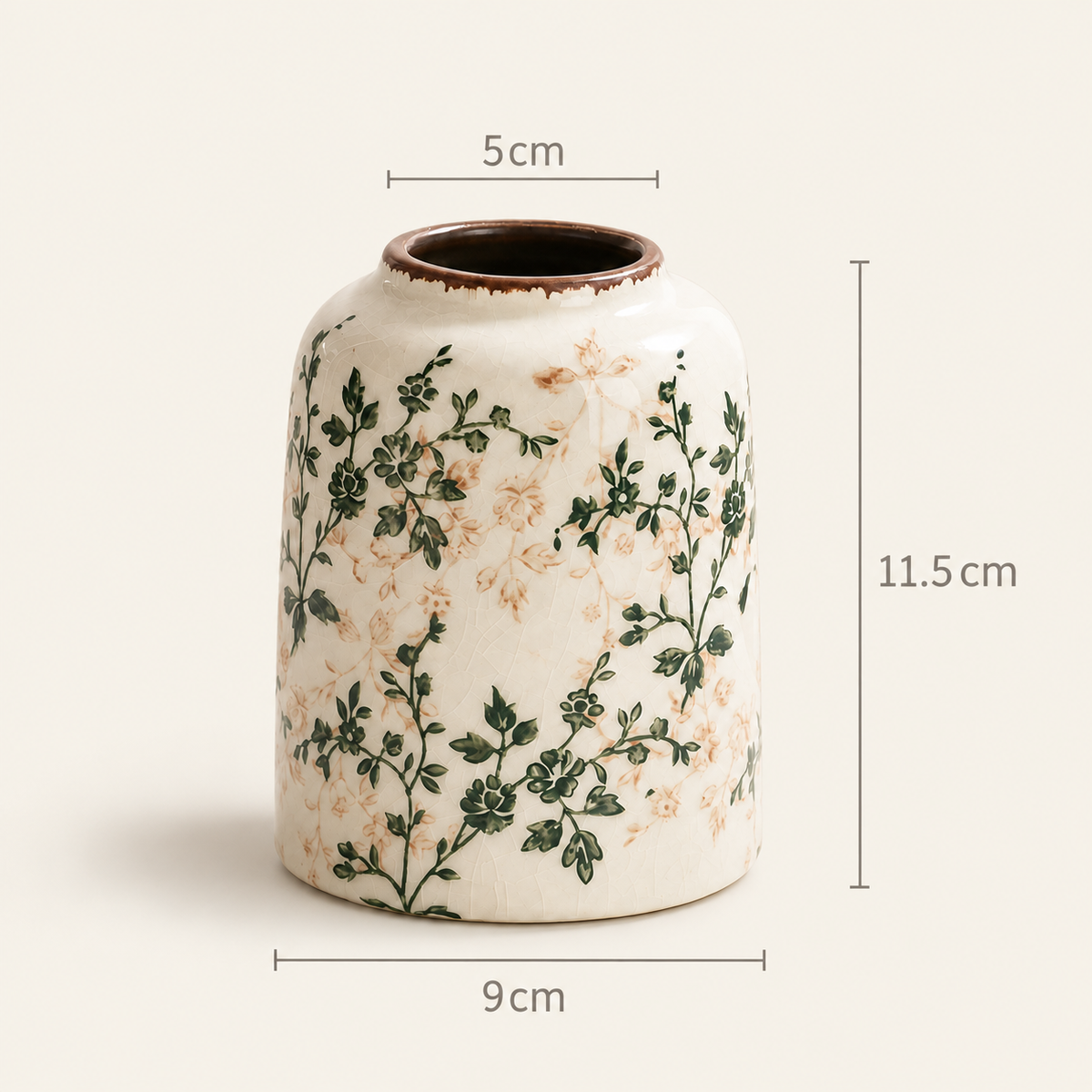 Cylinder vase dimensions: 11.5 cm height, 9 cm base, 5 cm rim