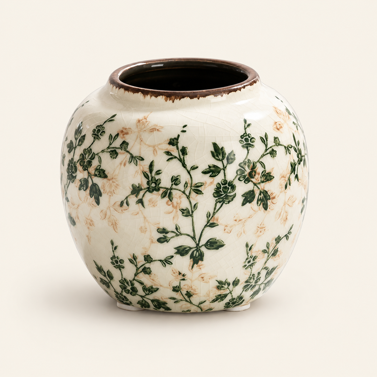 Crackle Ceramic Vase — Design S, on warm cream