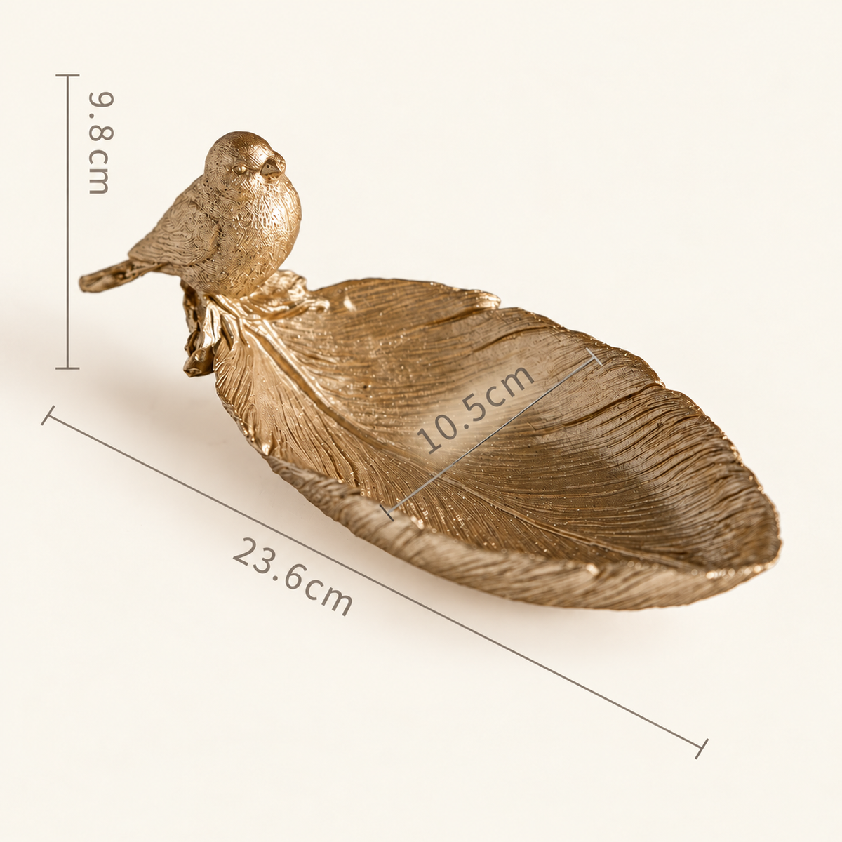 Bird & Leaf Tray Gold dimensions: 23.6 cm length, 10.5 cm width, 9.8 cm source vertical span