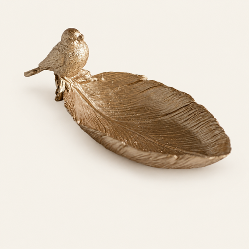 Bird & Leaf Trinket Tray — Gold, on warm cream