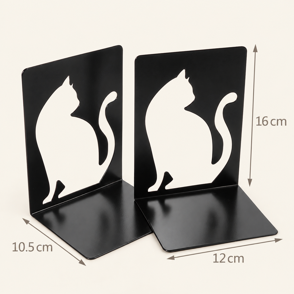 Cat Silhouette Bookends dimensions: 16 cm high, 12 cm base width and 10.5 cm base depth