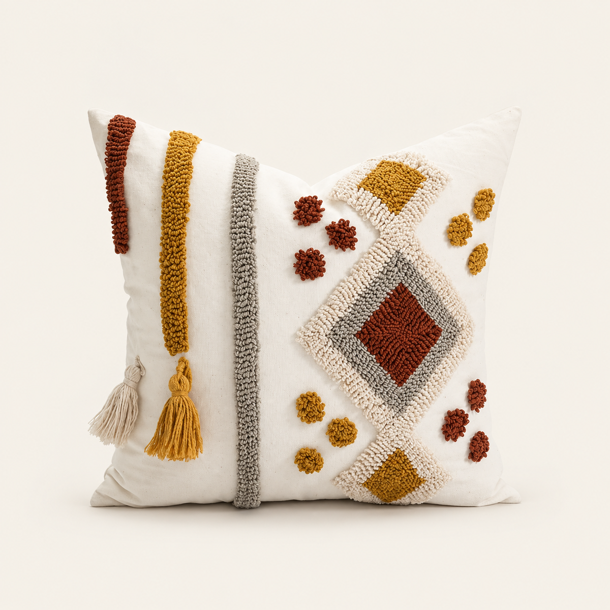 Loop tufted cushion cover 03 on a warm cream background