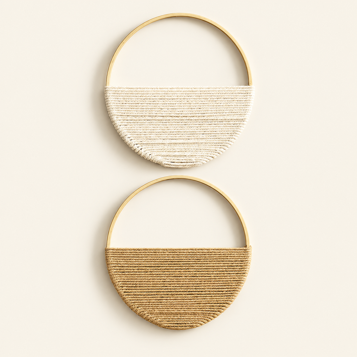 Woven hoop wall hanging M01219 on a warm cream background