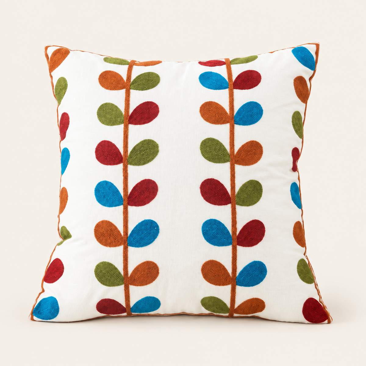 Embroidered Floral Cushion Cover — Hongye pingwang on a cream studio background