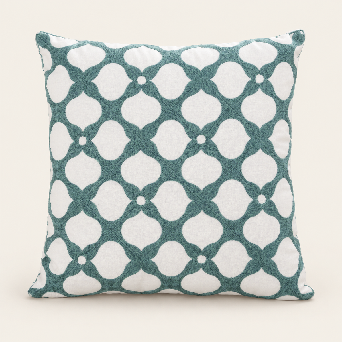 Embroidered Floral Cushion Cover — Lantern grass on a cream studio background