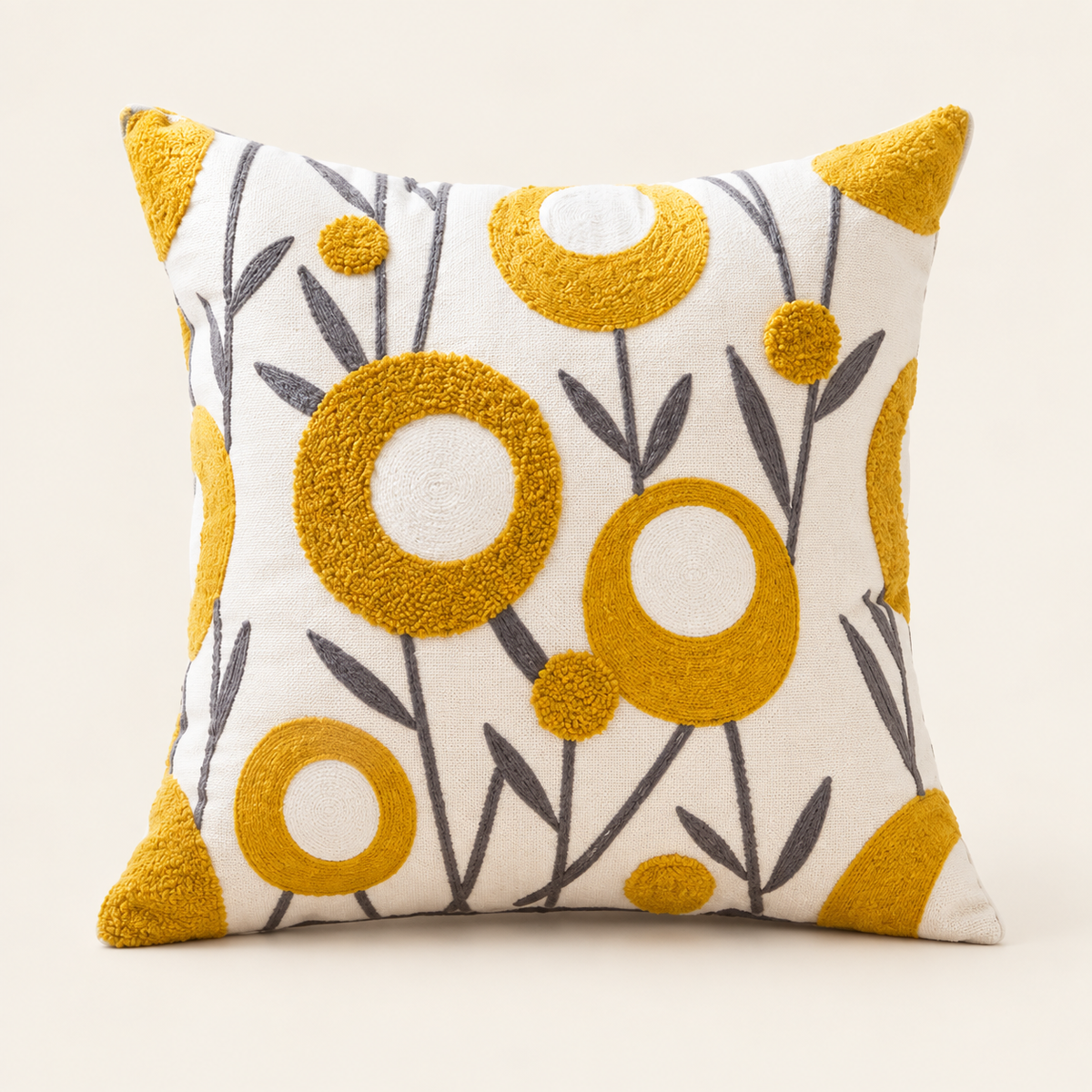 Embroidered Floral Cushion Cover — Calla lily on a cream studio background