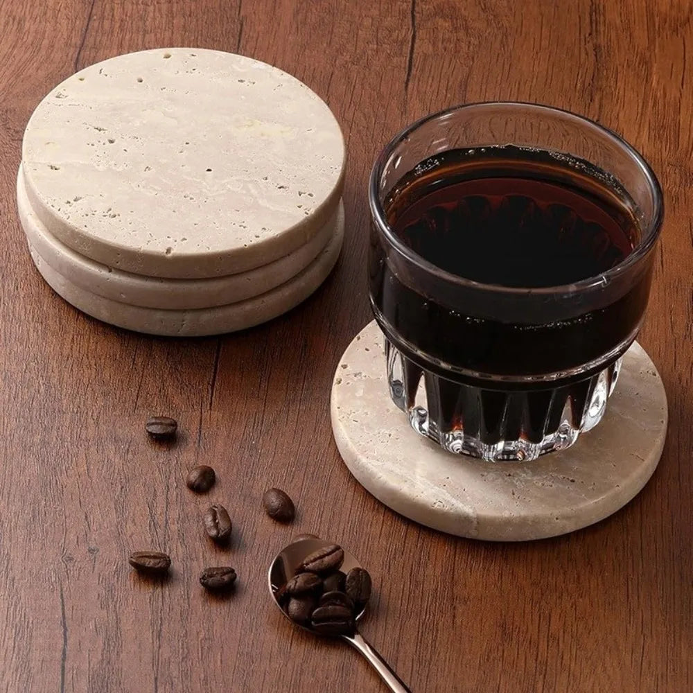 Round Stone Coasters — Set of Four — coffee lifestyle