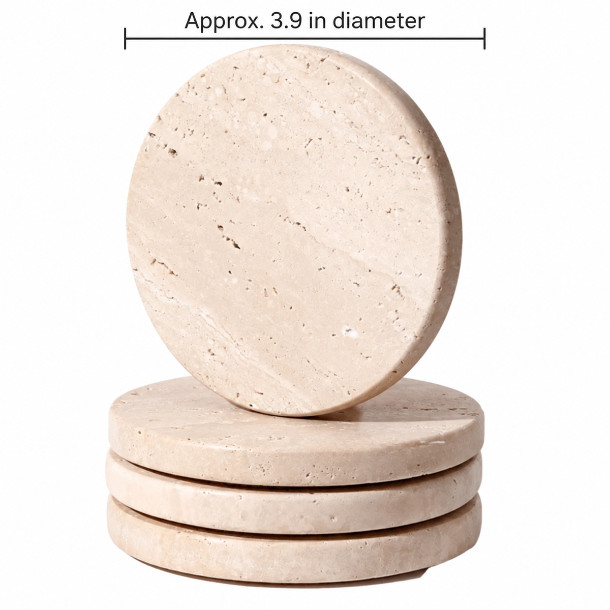 Round Stone Coasters — Set of Four — inch dimensions