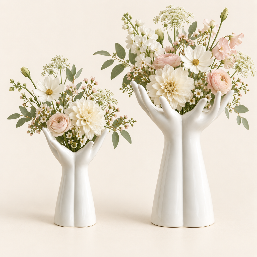 Small and Large Hand Vases styled together with flowers