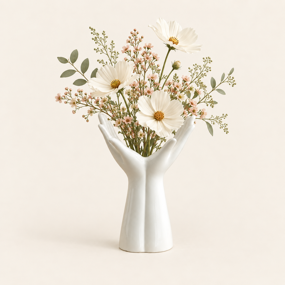 Small Hand Vase with ivory flowers