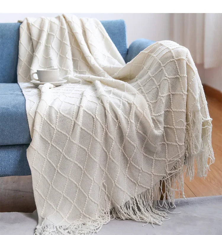 Diamond Knit Tassel Throw