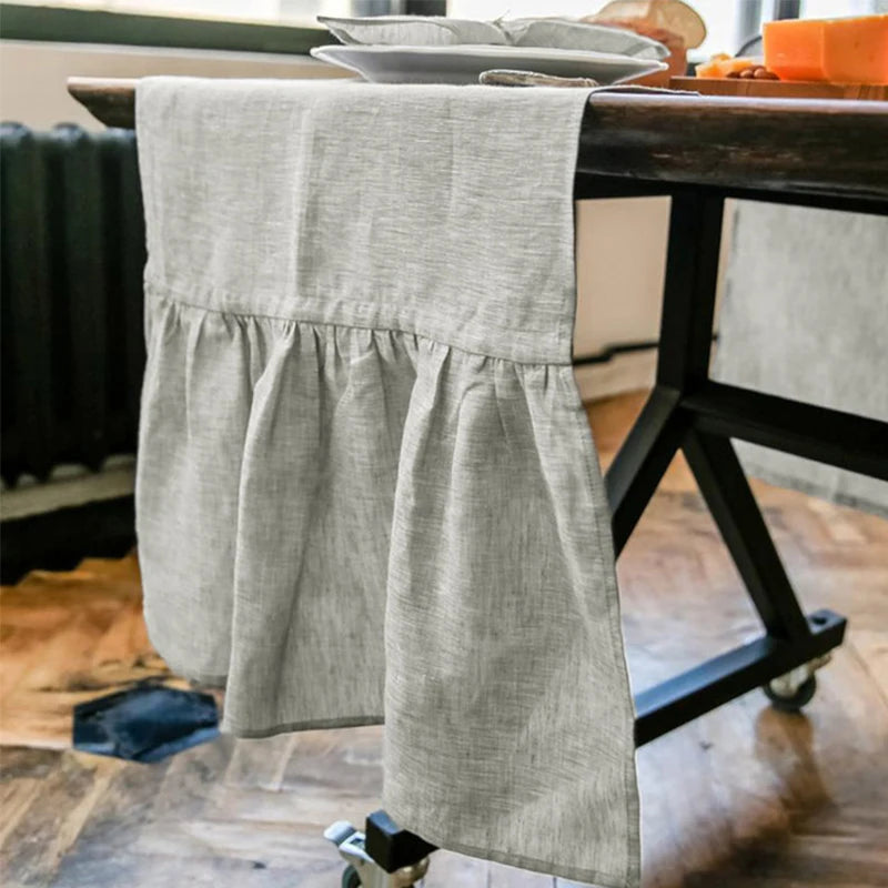 Ruffle Edge Linen Table Runner
