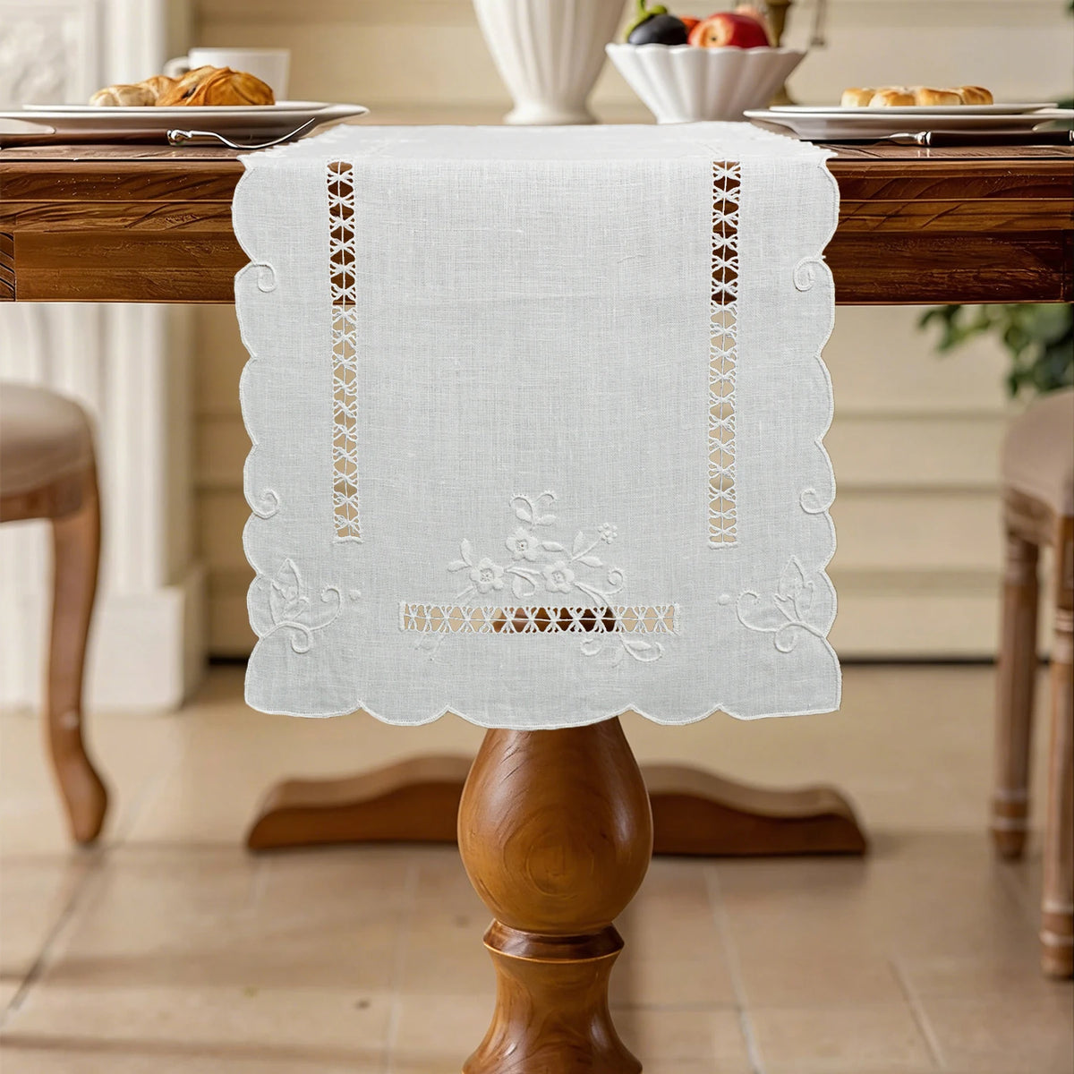 Scalloped Floral Cutwork Table Runner