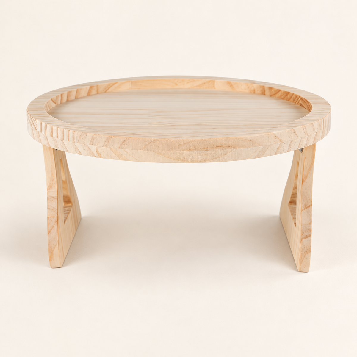 Round Pine Sofa-Side Tray